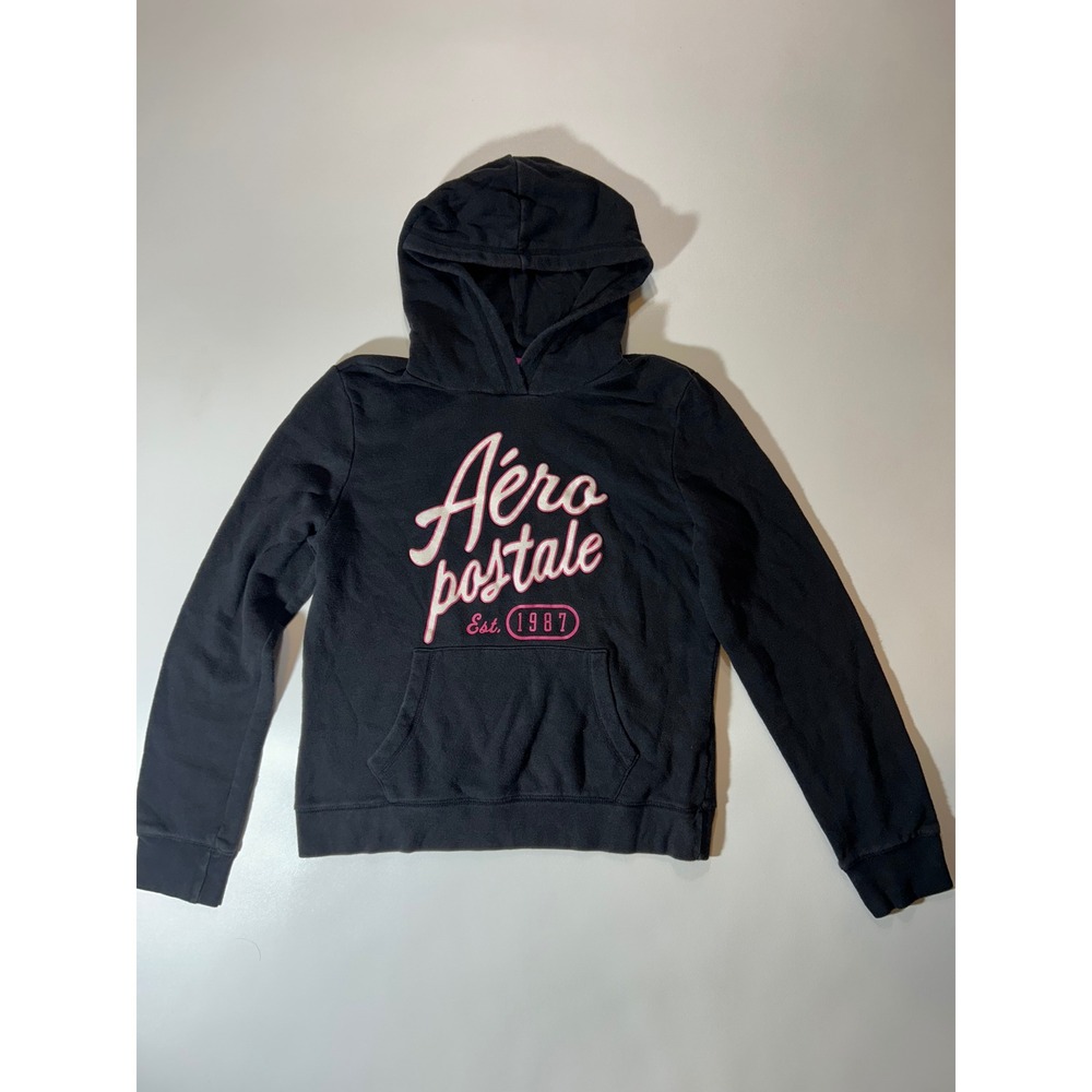 Aeropostale Hoodie Girls XL Black Excellent Glitter Logo Pullover Sweatshirt